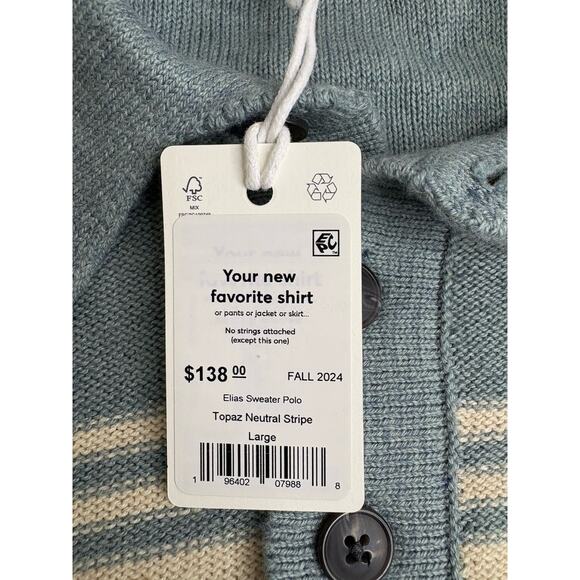 Men’s NWT Marine Layer Elias Polo Sweater Topaz Neutral Stripe Size Large - Picture 3 of 6